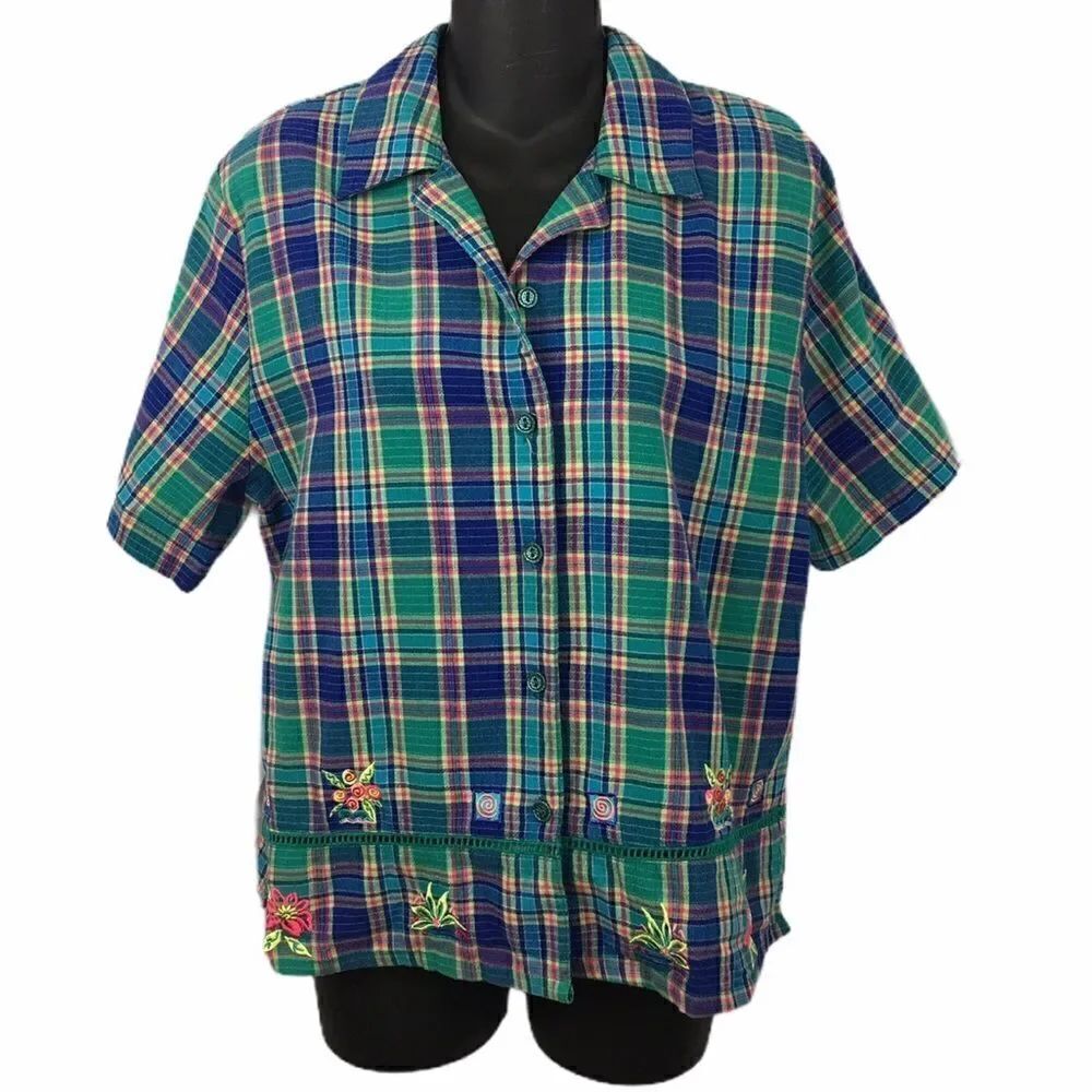 Napa Valley vintage plaid embroidered blouse